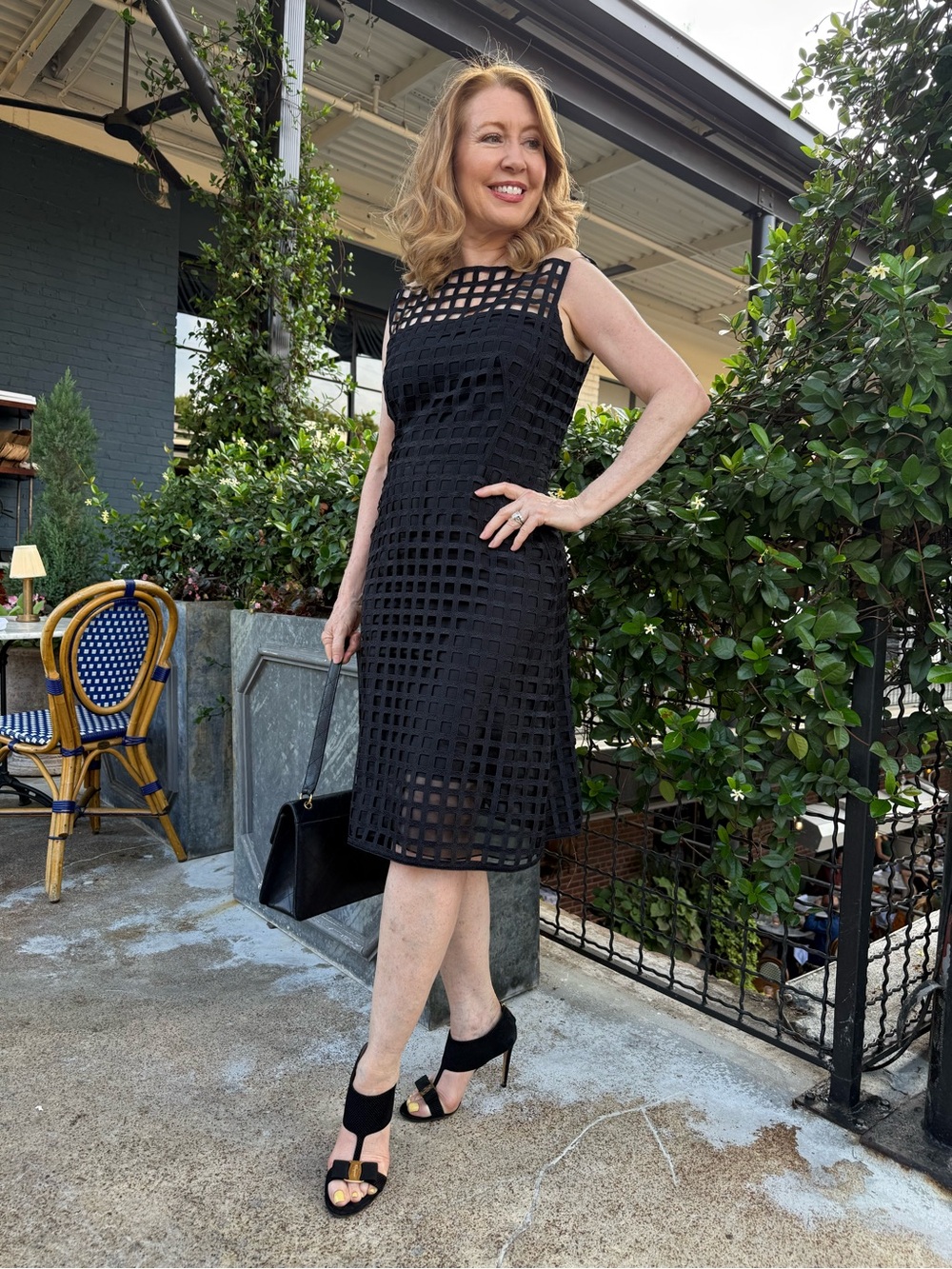 AKRIS- couture trapezoid grid embroidered sheath dress-FABULOUS & LIKE NEW